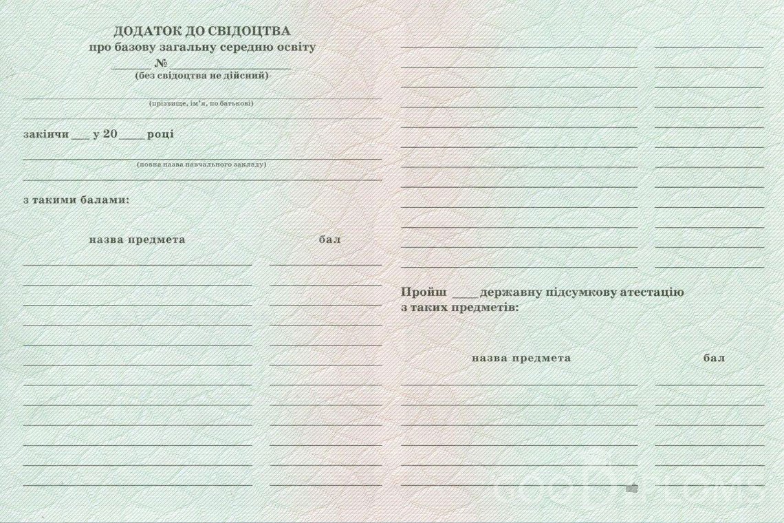 Украинский аттестат за 9 класс - Обратная сторона приложения- Львов
