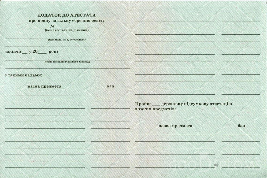 Украинский аттестат за 11 класс - Обратная сторона приложения- Львов